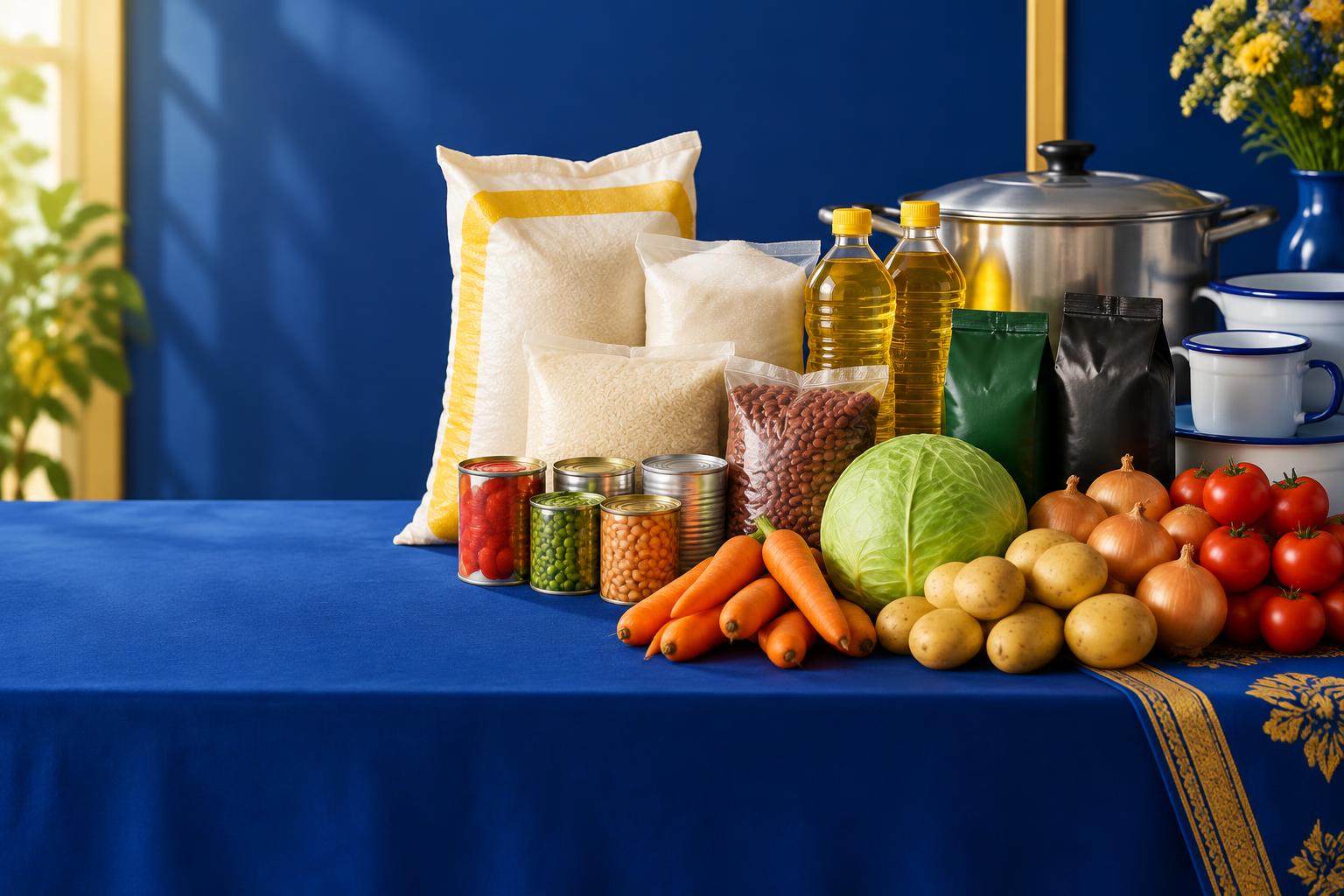 Fresh groceries and vegetables prepared for a family gathering